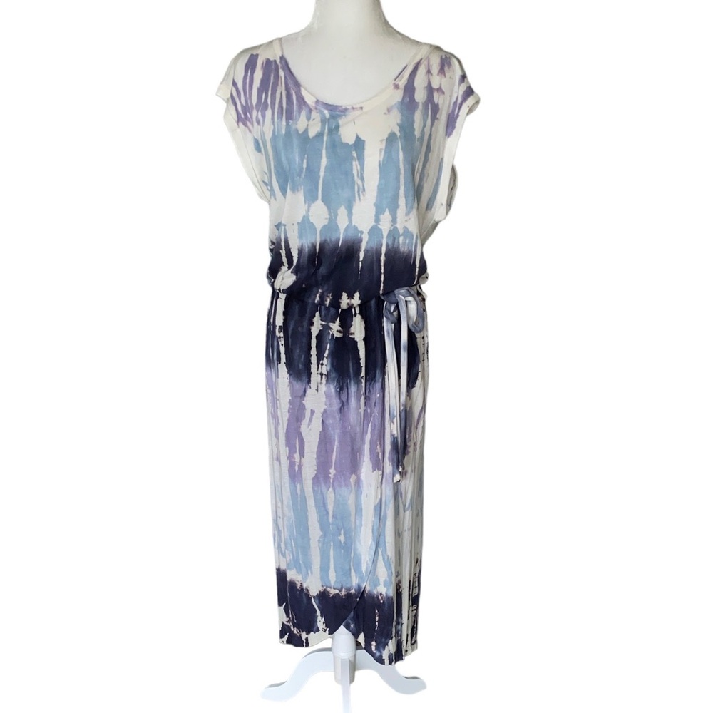NWT Young Fabulous & Broke YFB Blue Pastel Tie Dye Tie Waist Tunic Maxi Dress  M
